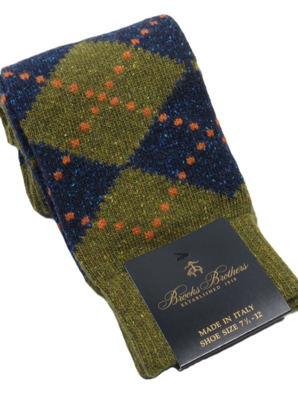 Brooks Brothers Men's Full Argyle Wool Dress Socks OliveNavy Made in Italy OS